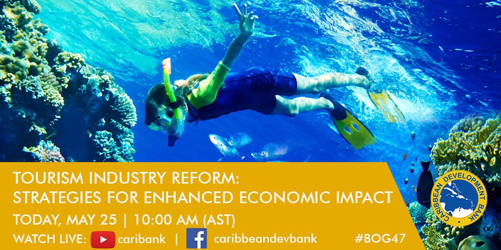 Caribank's tweet photo. At 10:00am (AST) we go LIVE on YouTube and Facebook. Join the conversation on increasing the growth and development impact of tourism #BOG47 https://t.co/IN7IFShMCB
