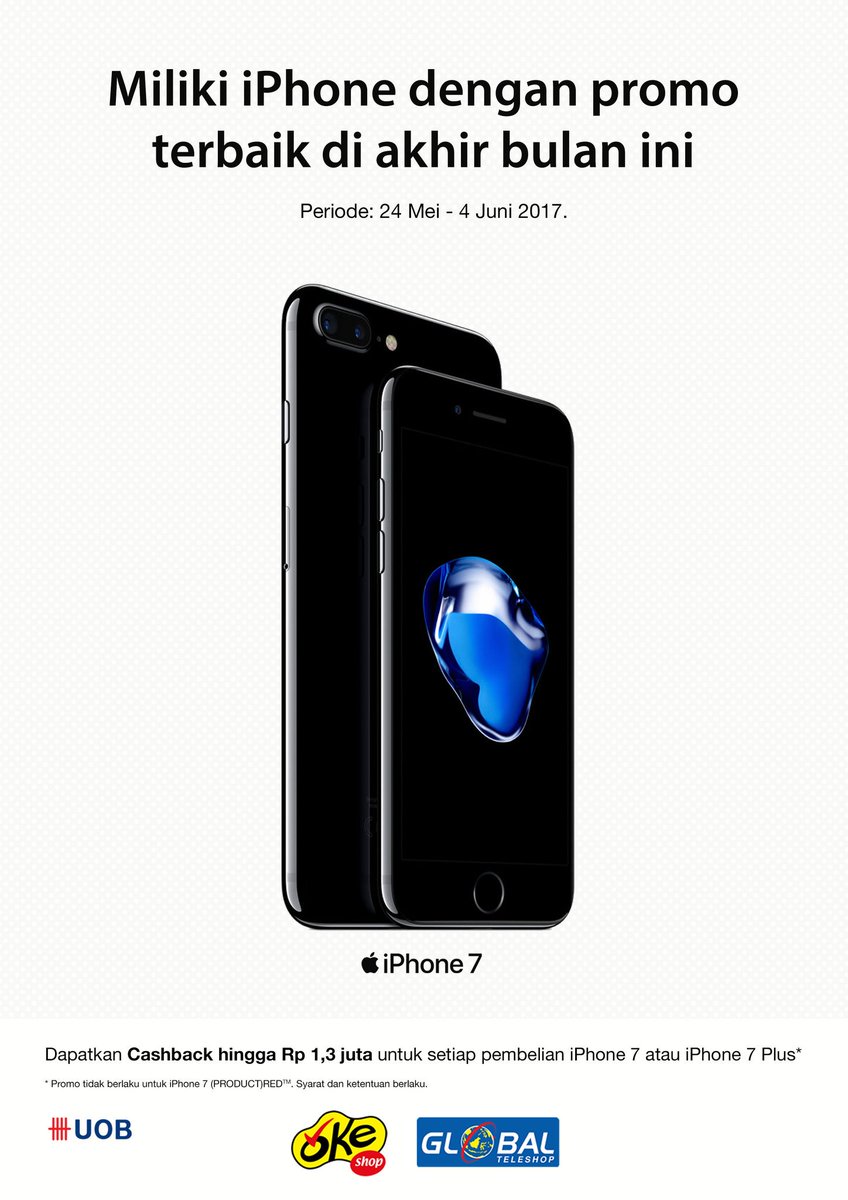 Saat yang tepat untuk untuk beli iPhone 7/7 Plus, pakai kartu kredit UOB dapat tambahan cashback. Hanya di OkeShop Surabaya.