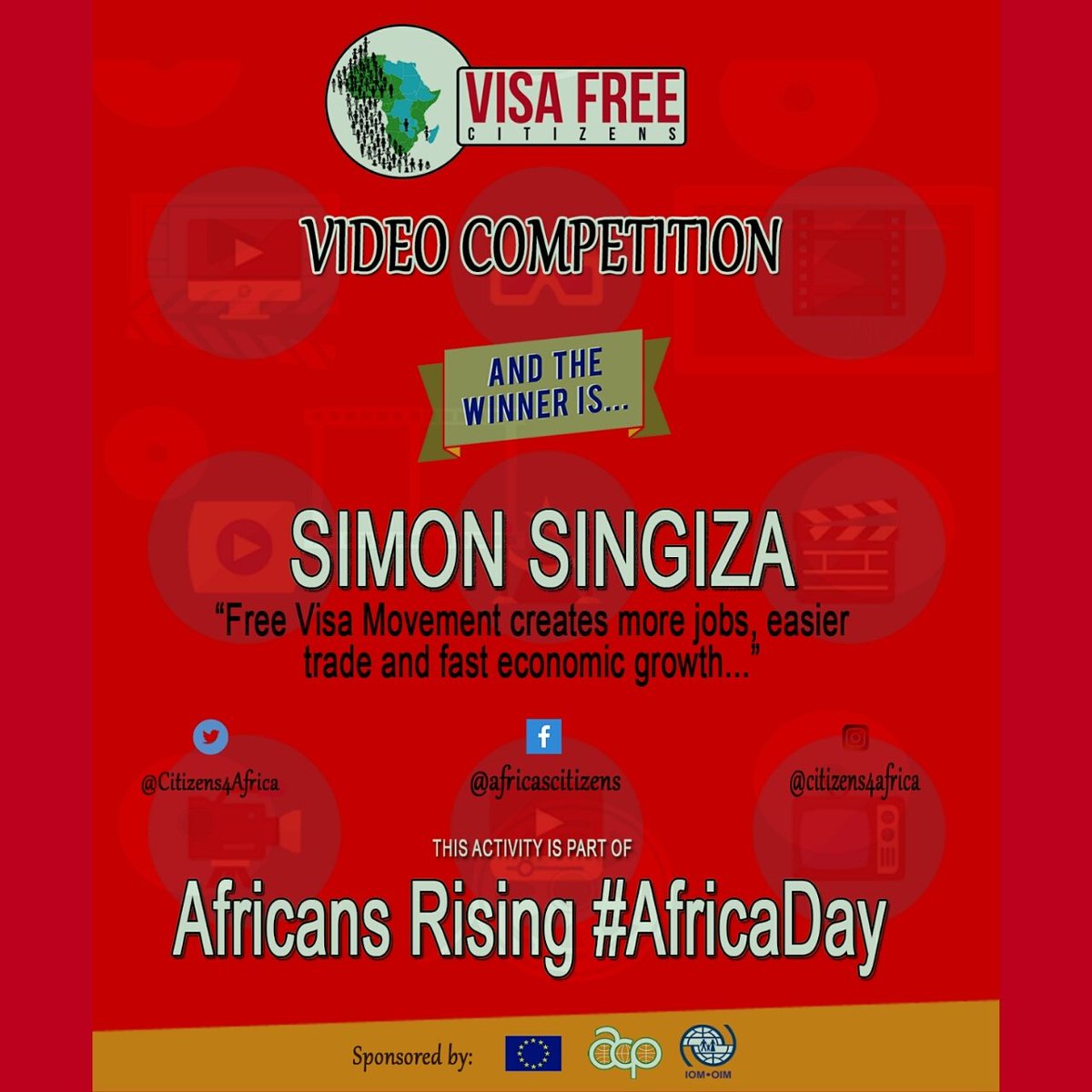 Citizens4Africa's tweet photo. We have a winner: #VisaFreeMovement Video Contest, 2017.
#AfricansRising
#25May2017
#AfricaDay https://t.co/fMCM8D1oUu