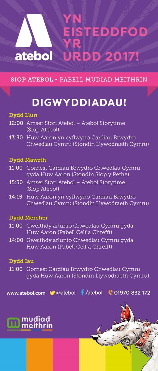 Atebol will be running <a href="/SiopDewinADoti/">Siop Dewin a Doti</a> <a href="/EistUrdd2017/">Eisteddfod Urdd 2017</a> next week! The amazing @huwaaron will also be with us showcasing our #BattleCards