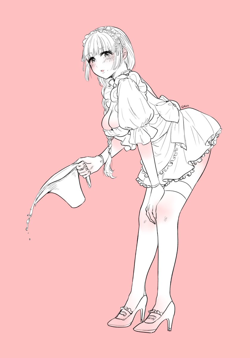 水やりをするメイドさん 