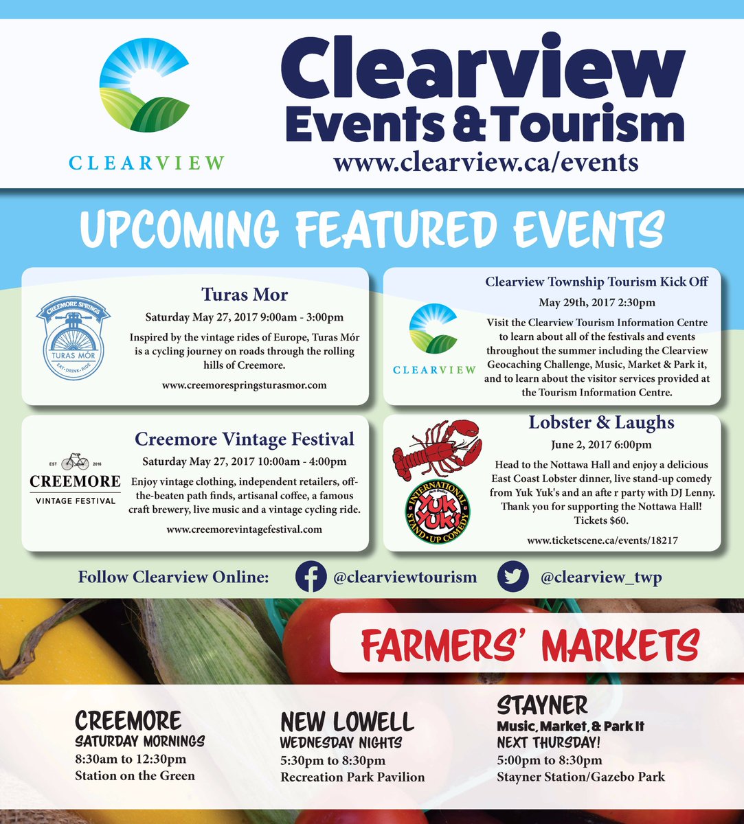 Clearview_twp's tweet photo. It's going to be a busy weekend in @CreemoreOntario with @creemoresprings #TurasMor & the Creemore Vintage Festival. https://t.co/IXJNwUmdHJ https://t.co/6jZEuHANzb
