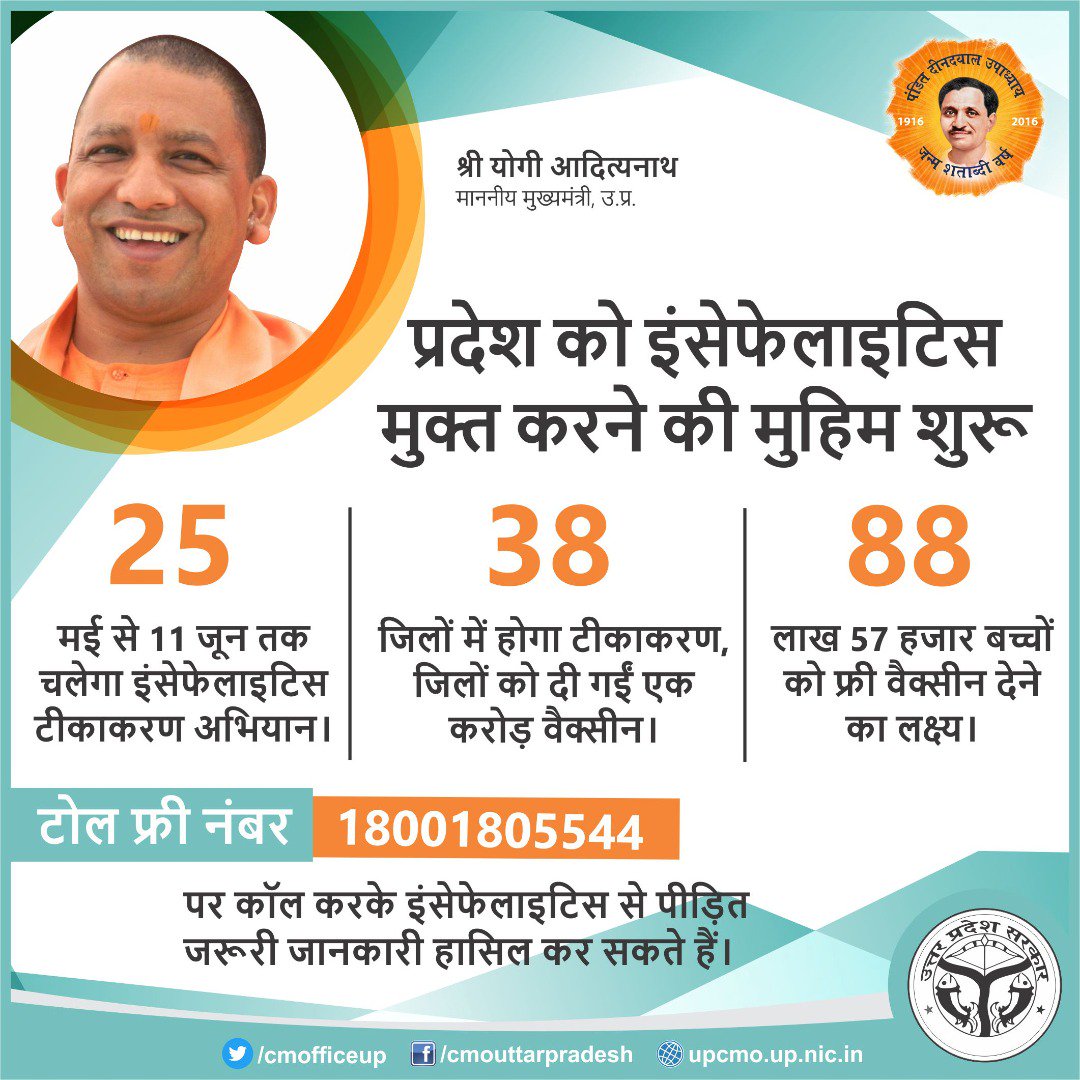 CMOfficeUP's tweet photo. उत्तर प्रदेश को इंसेफेलाइटिस मुक्त करने की मुहिम शुरू��� https://t.co/dJnsWNEsYM