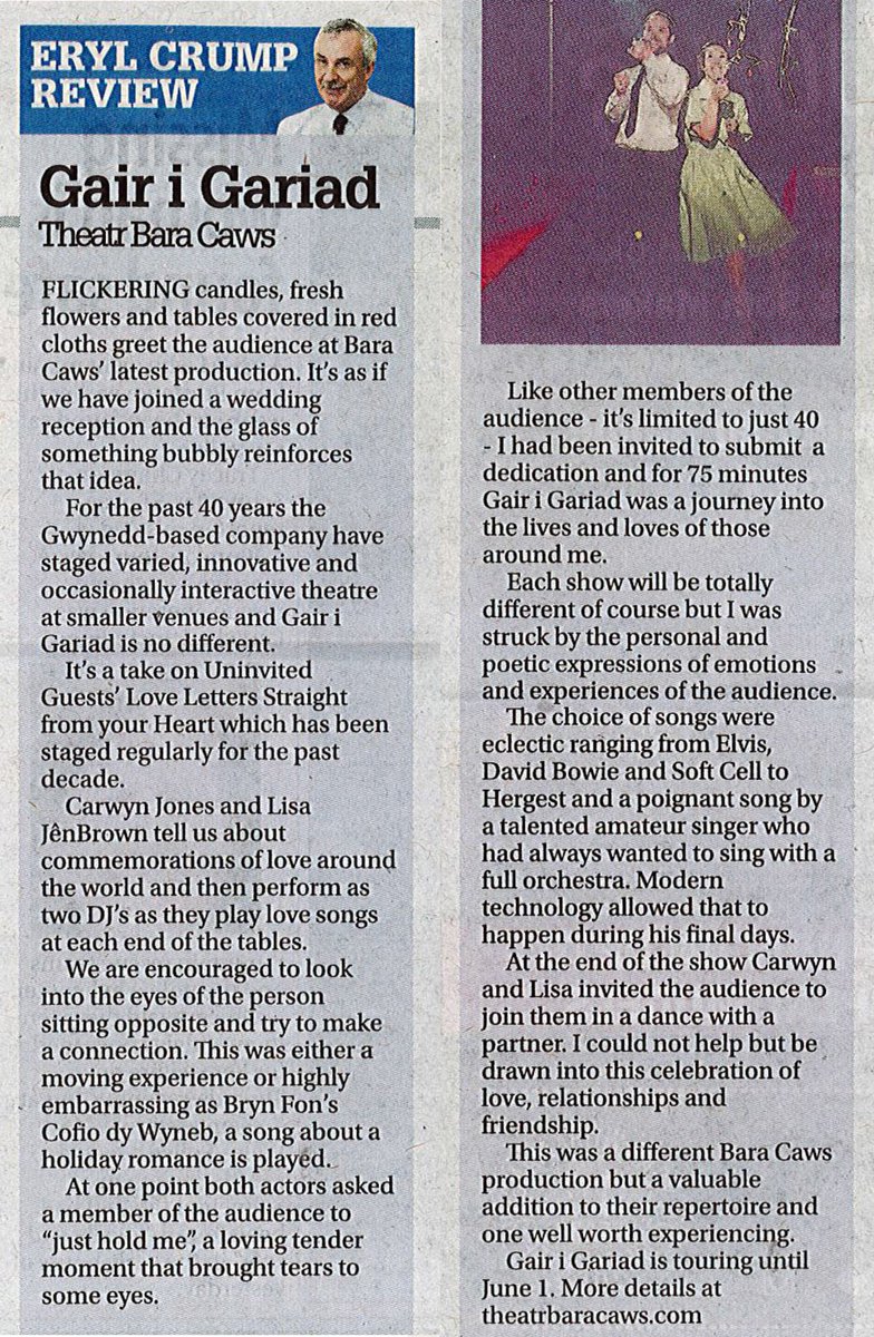 #bc40 #gog <a href="/CarysTudor/">Carys Tudor</a> <a href="/betsantbc/">Betsan Llwyd</a> @theatrbaracaws Noson allan wych yng Nghanolfan Eirianfa, Dinbych Nos Sadwrn 27 Mai - 'GAIR O GARIAD' 7.30