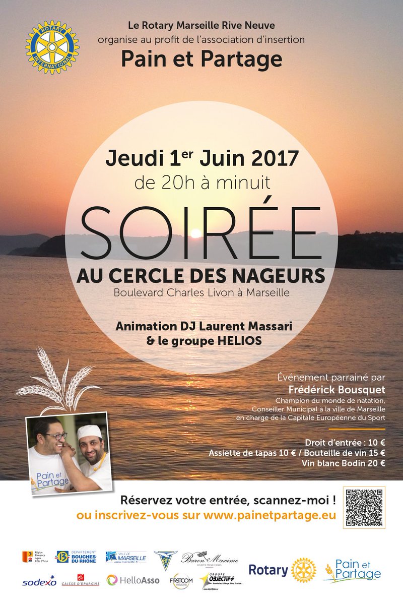 Jeudi 1er juin: au Cercle des Nageurs de Marseille, nous vous attendons nombreux pour cette belle soirée en faveur de l'insertion. #Rotary