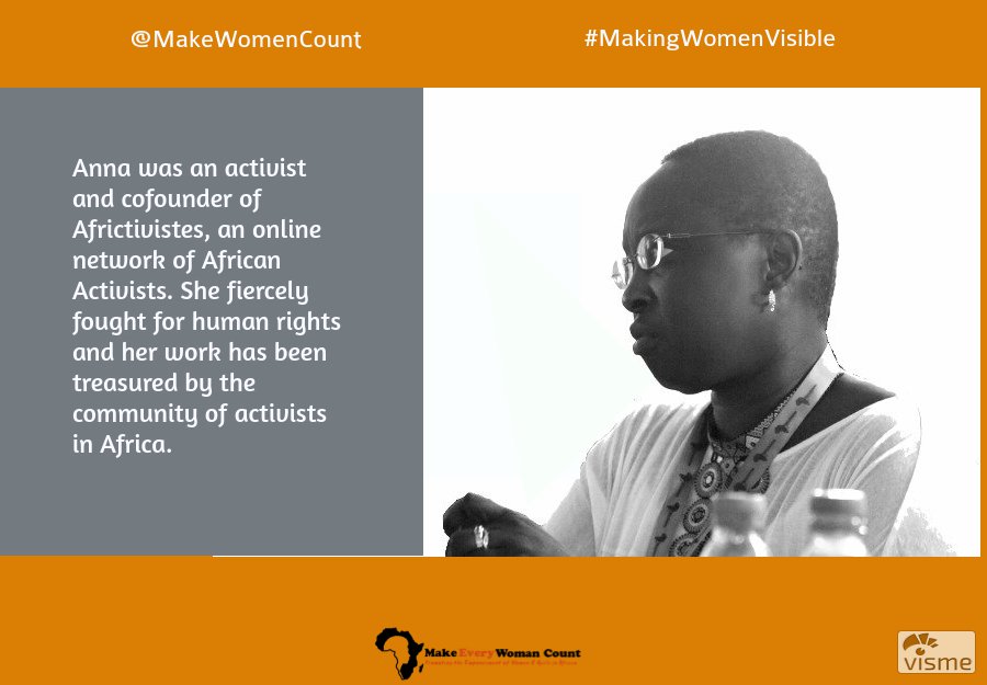 MakeWomenCount's tweet photo. #MakingWomenVisible: @annagueye has been nominated by @lissnupfor her tireless work fighting for women's and human rights. #RIPAnna https://t.co/ejJiL5y7c7