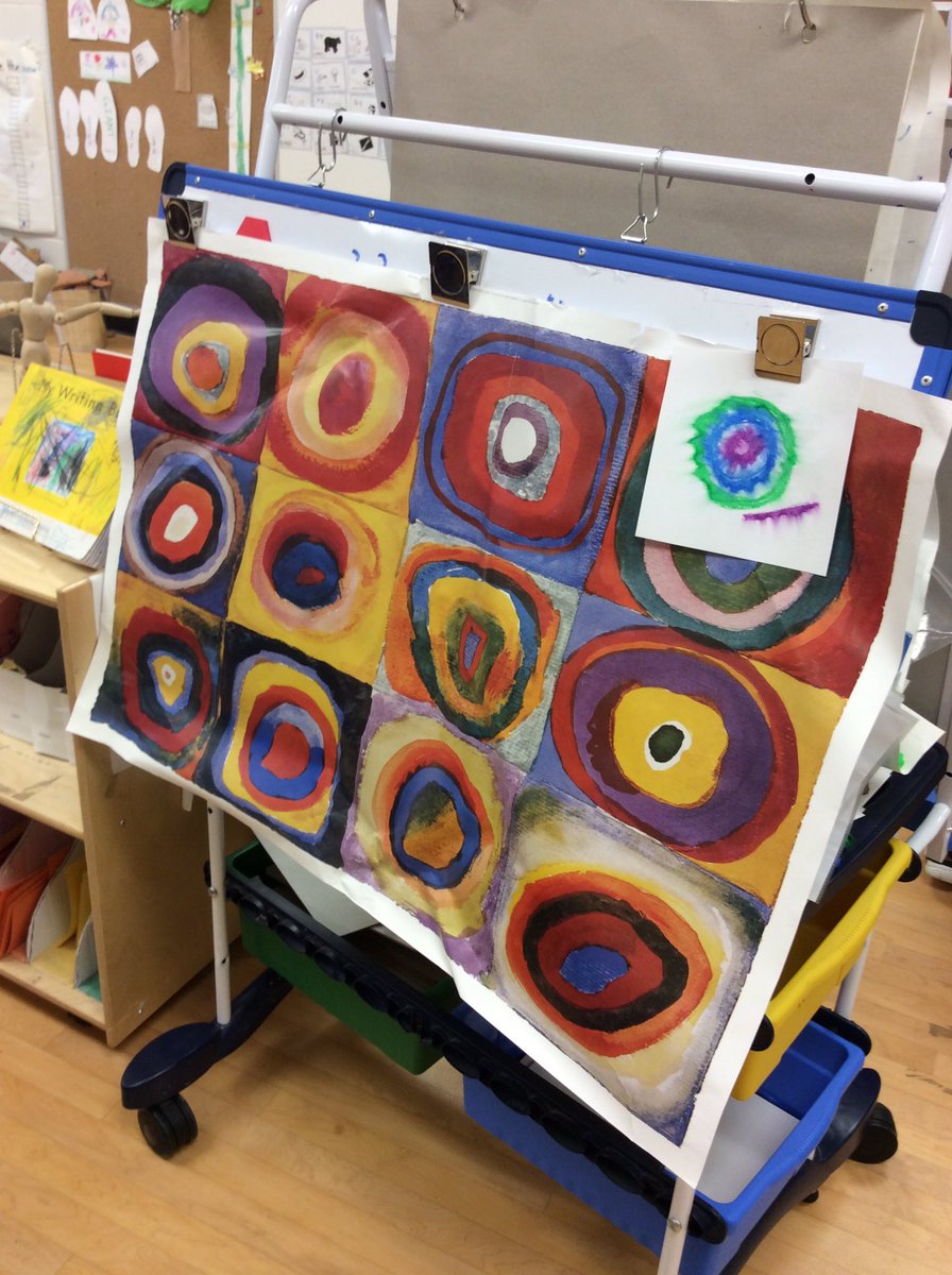 Working on some Kandinsky inspired art today. We are learning to use oil pastels.