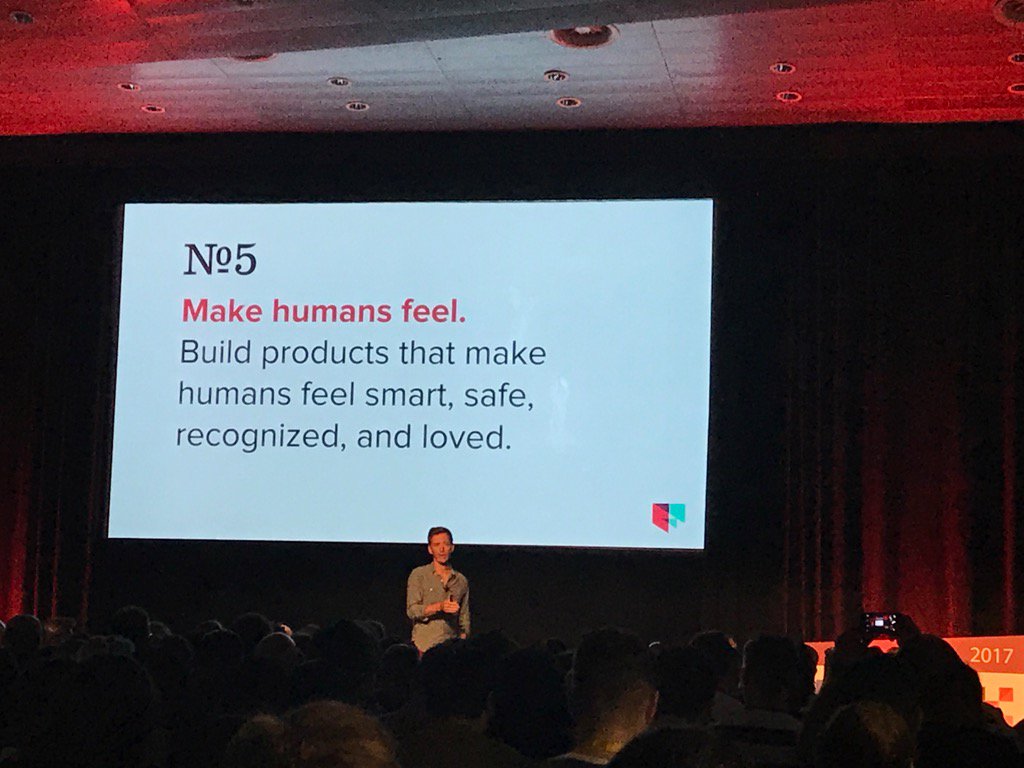 katymogal's tweet photo. "Designer's job:make people feel things through experiences they create." Did I mention this is a great talk? #uxlx https://t.co/mwEmNM9lrv