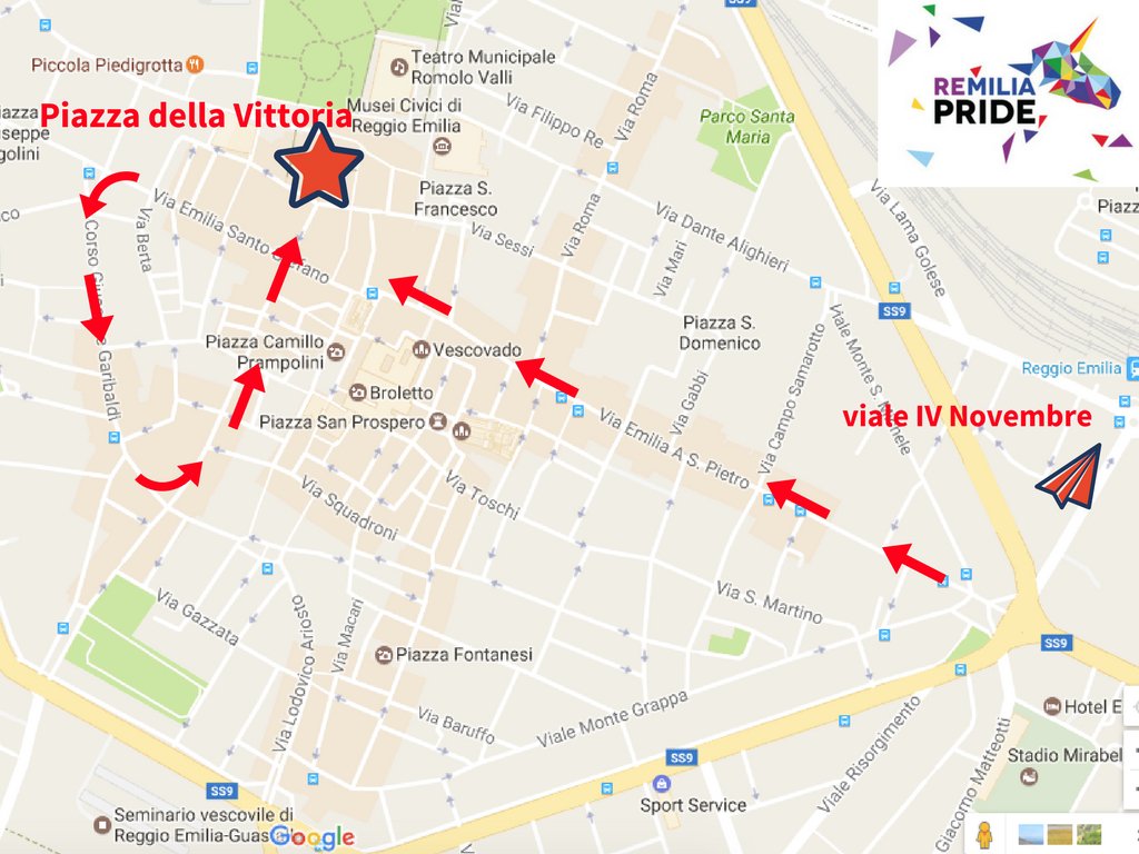 Ormai manca una settimana al #REmiliaPride, il primo #gaypride mediopadano: ripassiamo un po' di info pratiche. Si comincia dal percorso :-)
