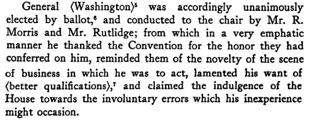 timmo's tweet image. With Franklin not in attendance (kidney stones), Robert Morris instead gets to nominate Washington to serve as Convention President.