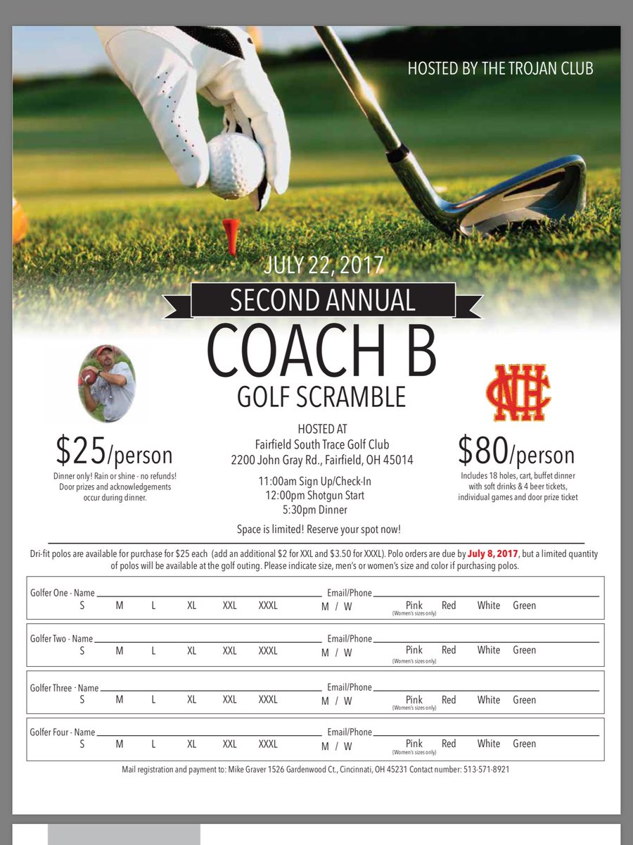 NCHTrojanFB's tweet photo. @FOX19 2nd Annual CoachB 🏌🏽Scramble. Last year was exciting, join us July 22nd! #Donate #Play #Sponsor https://t.co/LMFpFECyJ3