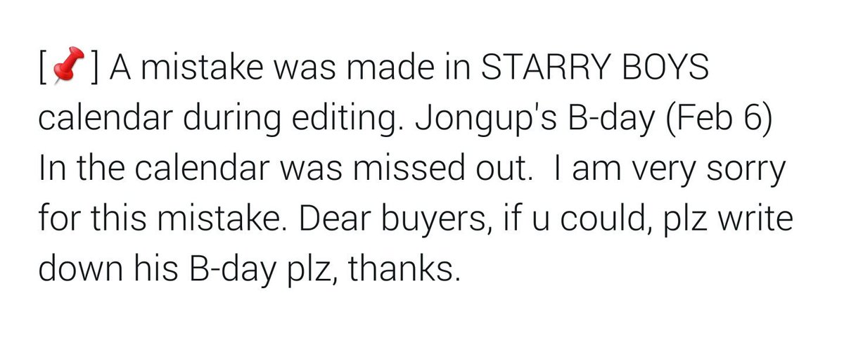 [📌] STARRY BOYS 캘린더가 수정과정을 거치면서 2월 6일 종업이의 생일이 누락됐습니다ㅠㅠ 정말 죄송합니다. 제 실수입니다. 여러분들이 예쁘게 표시해주세요😢😢😢