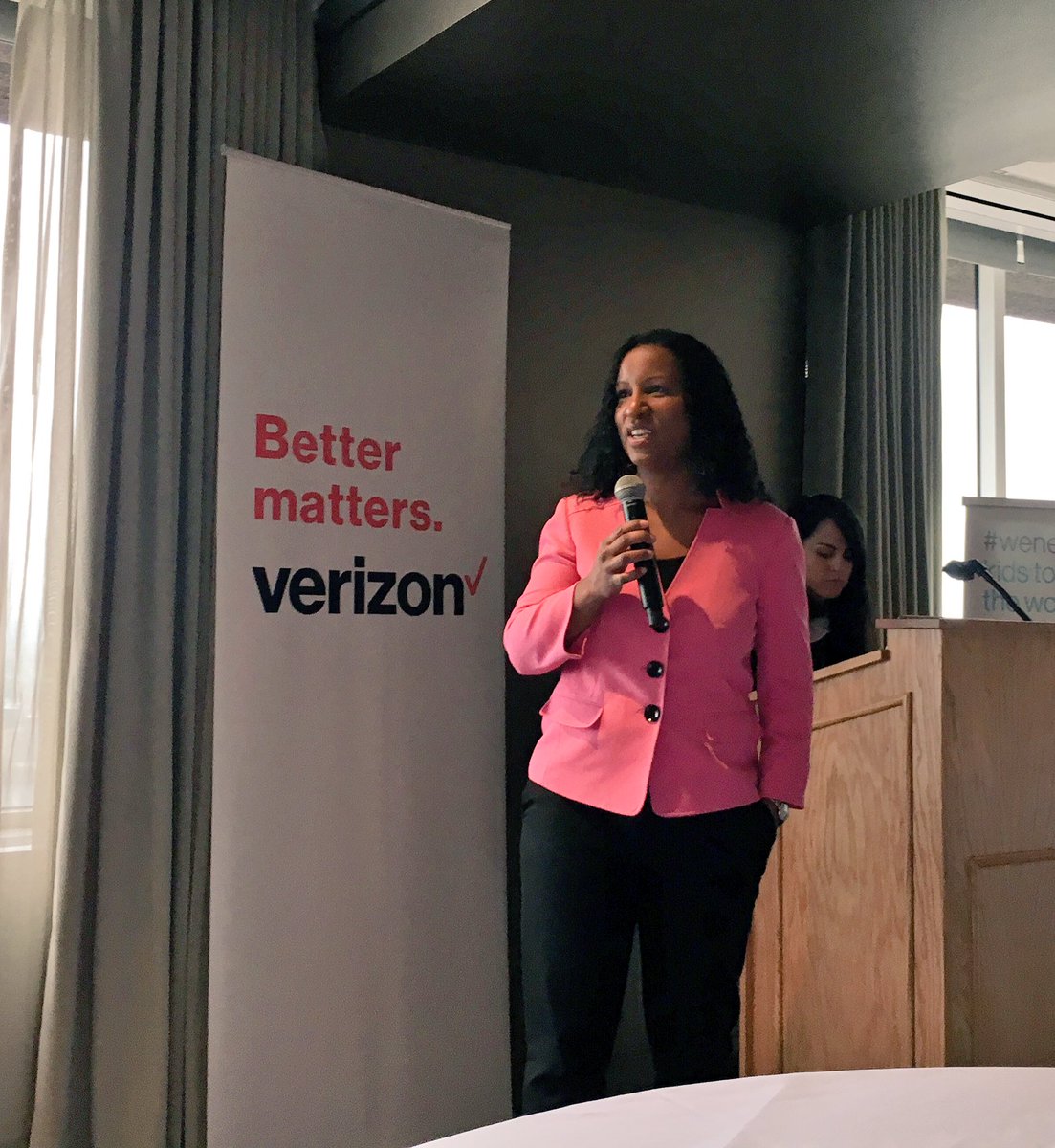 kmclemens's tweet photo. Justina of @VZFoundation kicking off the event today! #bettermatters #weneedmore @EntrepreneurASU https://t.co/cgP3Id662u