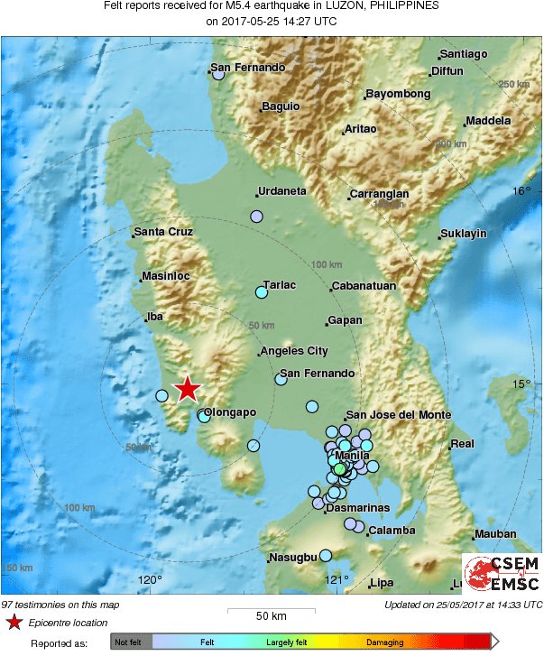 LastQuake's tweet photo. strong #earthquake (#lindol) shakes Luzon, Philippines 7 min ago. Effects derived from witnesses' reports: https://t.co/bTiJ9S9cto