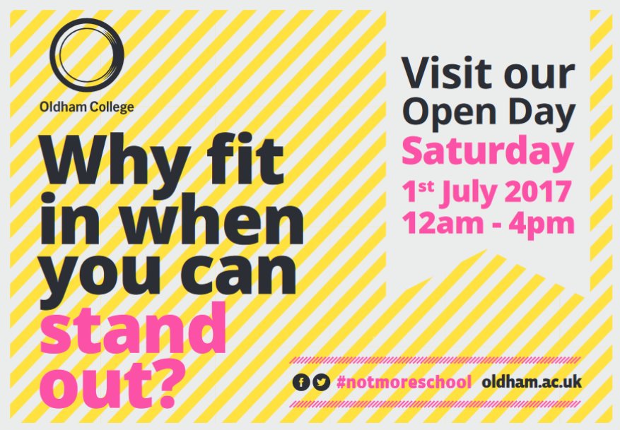 FacConstruction's tweet photo. Get career ready. Find out more about @OldhamCollege at our Open Day, Saturday, 1 July 2017, 12pm-4pm. We're sure you'll like what you find. https://t.co/iQnlxl6NE5