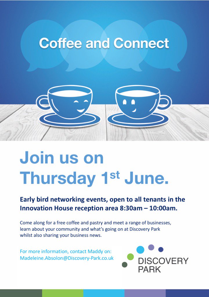 discoverypark_'s tweet photo. Come and join us next Thursday for our monthly #networking event and catch up on a coffee and a pastry or two! #DPTenantCommunity https://t.co/XE0Jr7iLsq