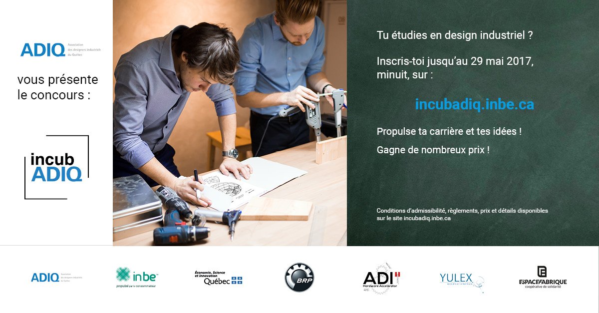 Il est encore possible de participer au #concours #incubADIQ ! incubadiq.inbe.ca #industrialdesign #finissants #Qc #cv #incubateur
