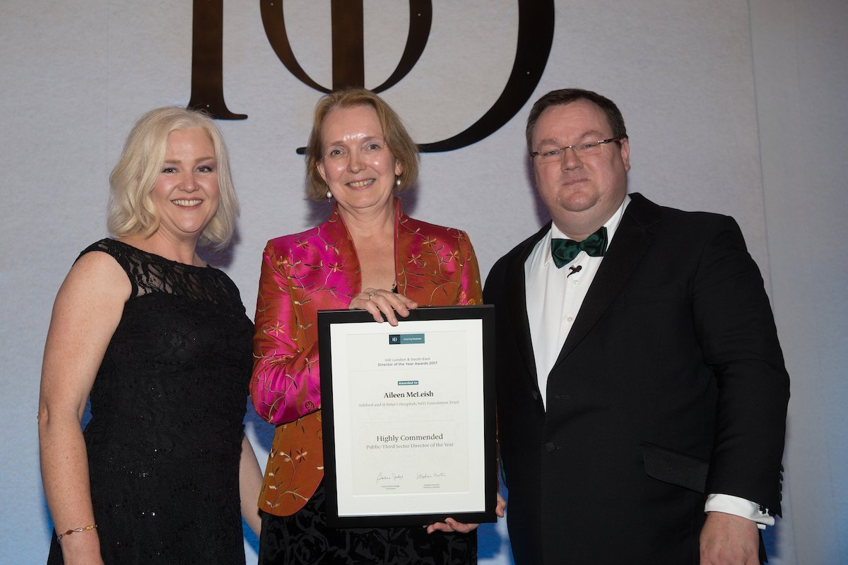 Congratulations to Chair Aileen McLeish <a href="/ASPHFT/">Ashford & St Peter's</a> for her recent ‘Highly Commended’ Award from the Institute of Directors