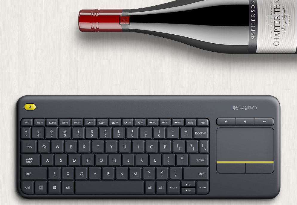 Logitech's tweet photo. The perfect pairing for a 🛋️-lounging, 📺-watching, 🍷 night. #NationalWineDay #K400Plus https://t.co/f6G1BOOD63