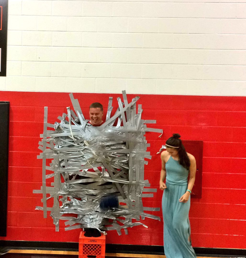 clinton_sadd's tweet photo. Thank you @SchaffnerCHS for being taped to the wall! We were able to raise over $300 for @afspnational https://t.co/SaoJ0AgtMJ