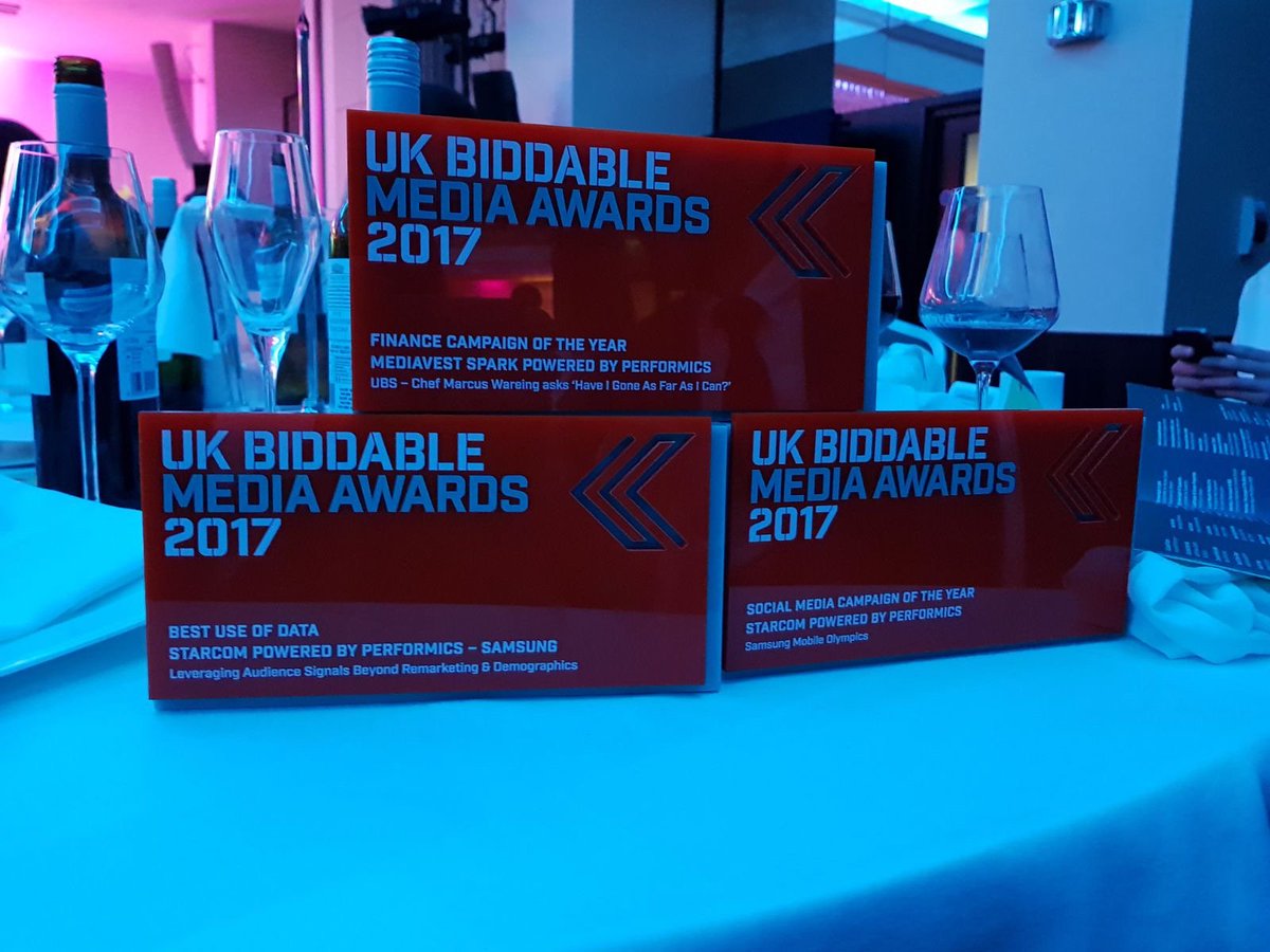 Performics_EMEA's tweet photo. Just the 3 wins tonight! #ukbiddableawards Well done team Samsung and UBS!!! https://t.co/4TUv41ypA3