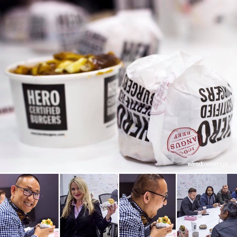Enjoying our client's free-range, grass-fed, 💯% traceable, 💯% Canadian, 💯% Angus beef burgers 🍔 #lifeatwired #wiredmessenger <a href="/HeroBurgers/">Hero Certified Burgers</a>