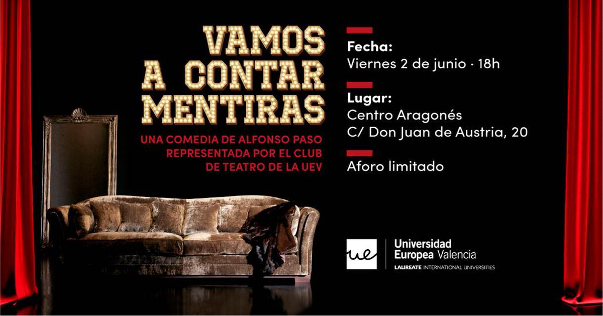 UEValencia's tweet photo. 2 de junio - 18:00h ➡️ Ya queda menos para disfrutar del espectáculo que han preparado los miembros del Club de #TeatroUEV. 🎭 ¡Te esperamos! https://t.co/luVdz2blUp