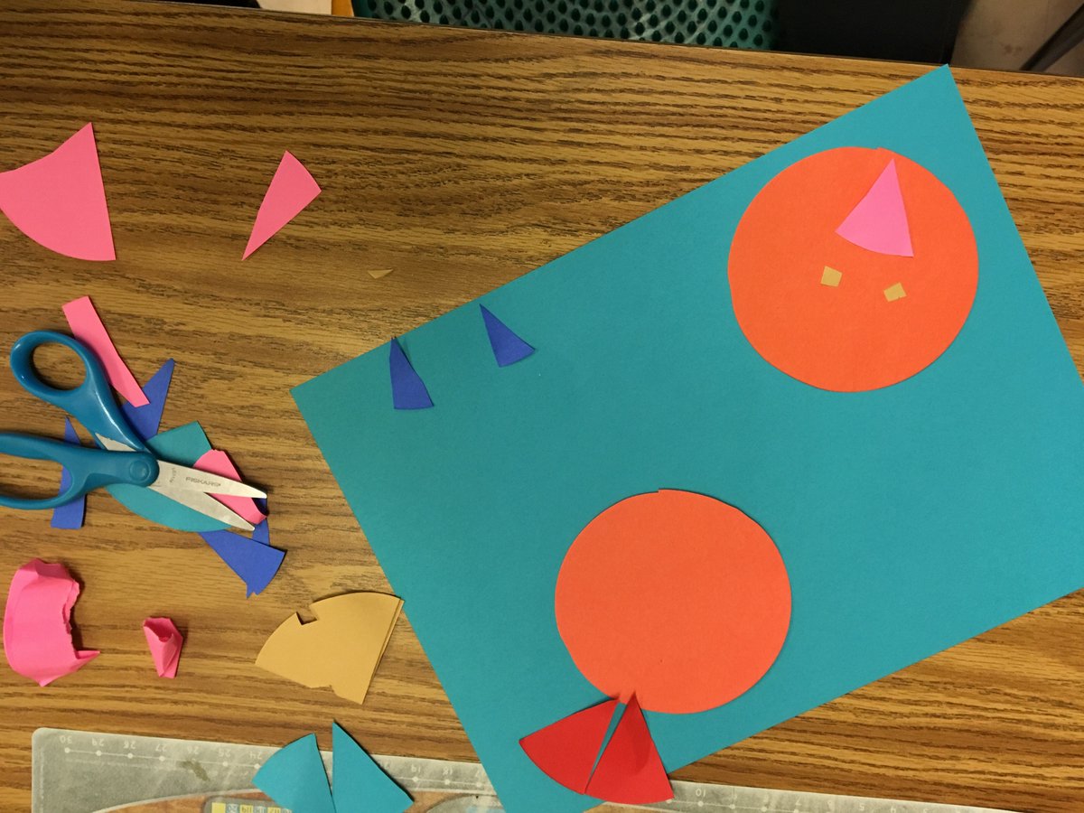 Making Fraction Pie art <a href="/losberrosVAPA/">Los Berros Academy</a> pig-triceratops-deer-bird @lusdedtech <a href="/EdEmberley/">Ed Emberley</a>