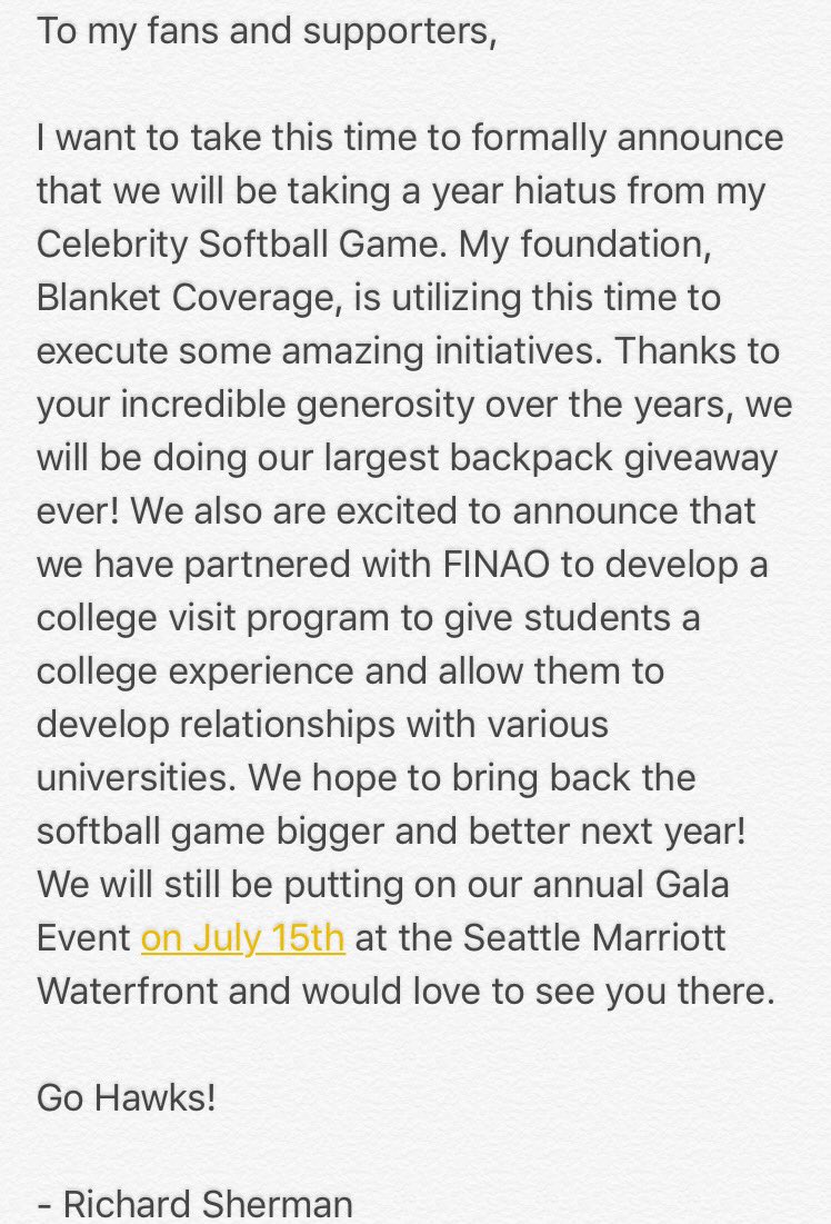 RSherman_25's tweet photo. Announcement regarding my Celebrity Softball Game. I appreciate you guys and your support of my foundation so much! https://t.co/NHQVDEaPEl