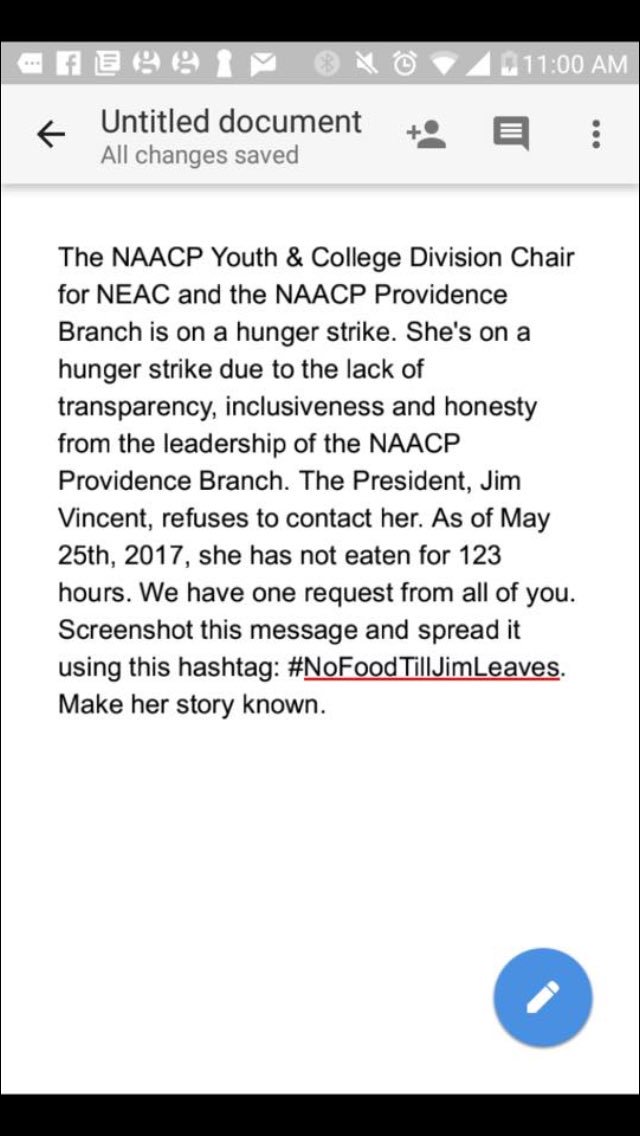 PCNAACP's tweet photo. #NoFoodTillJimLeaves #NAACP @NAACP #HungerStrike https://t.co/gonBi9PHKR