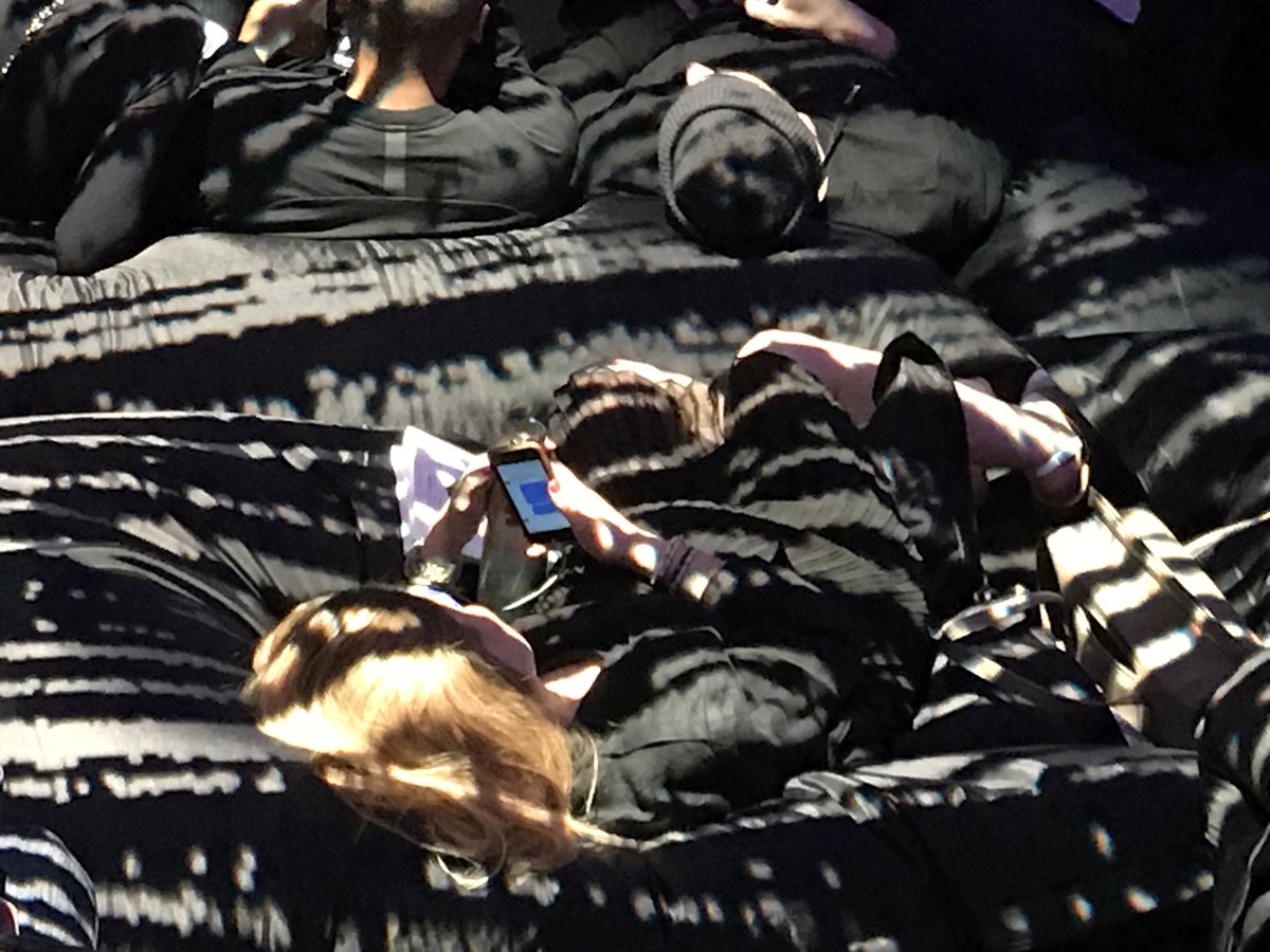 At C2 @Stingray_Music Agora, participants get comfy in the <a href="/Fatboy_original/">Fatboy</a> before the 2 pm talk with <a href="/Cirque/">Cirque du Soleil</a> creators of Volta #c2m17