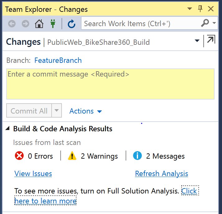 Make sure that any commits you make to your codebase are at the right quality. Here's how to commit w/ confidence: https://blogs.msdn.microsoft.com/visualstudio/2017/05/22/committing-with-confidence-getting-code-quality-information-at-commit-time/