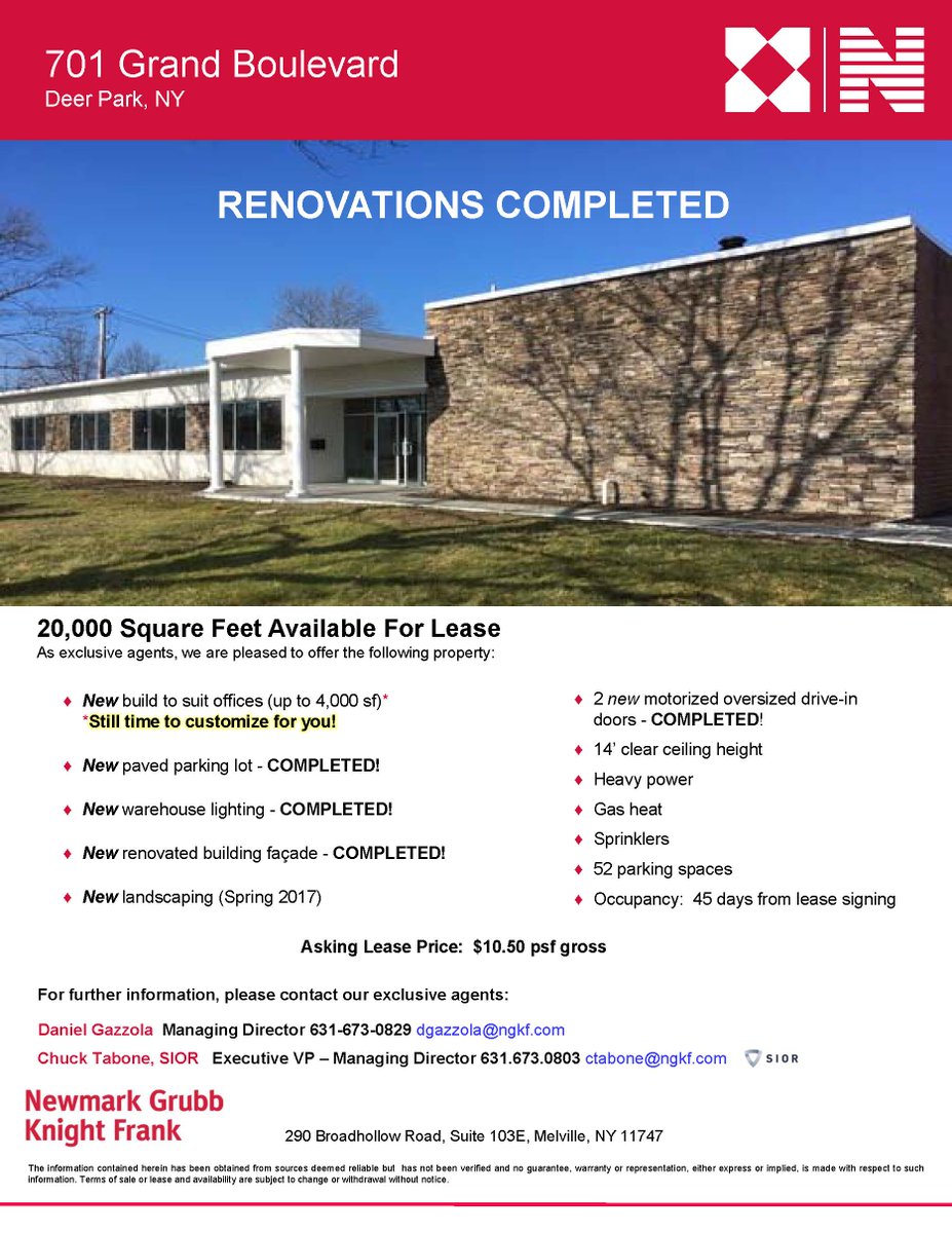 LongIslandCRE's tweet image. 20,000 SF for Lease - 701 Grand Blvd, Deer Park, NY  Renovations Complete!
Contact Dan Gazzola - 631-673-0829 dgazzola@ngkf.com  #LIBN #CRE