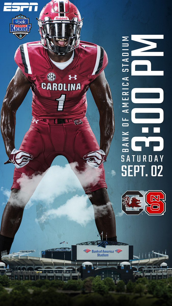 GamecockFB's tweet photo. OFFICIAL: The season kicks off at 3:00 pm on Saturday, Sept. 2 on ESPN. #SpursUp https://t.co/u0k4f4afcK