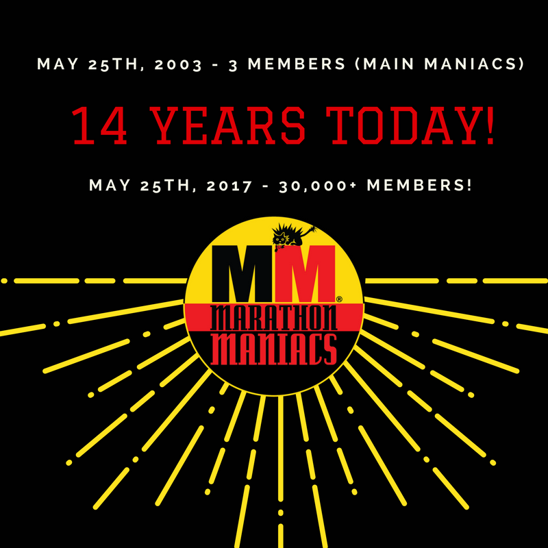 MainManiacs's tweet photo. May 25th, 2003, there were only 3 now 14 years later there are 30,000+ members! #marthonmaniacs #halffanatics https://t.co/wjzcivvVyD