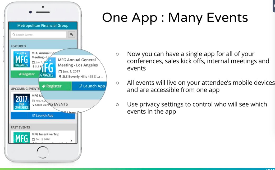 EventMobi's tweet photo. Some great tips on how to manage multiple events within one app. Simplifies the process and improves members' experience! #emtechtalks https://t.co/OkjW1igRGS