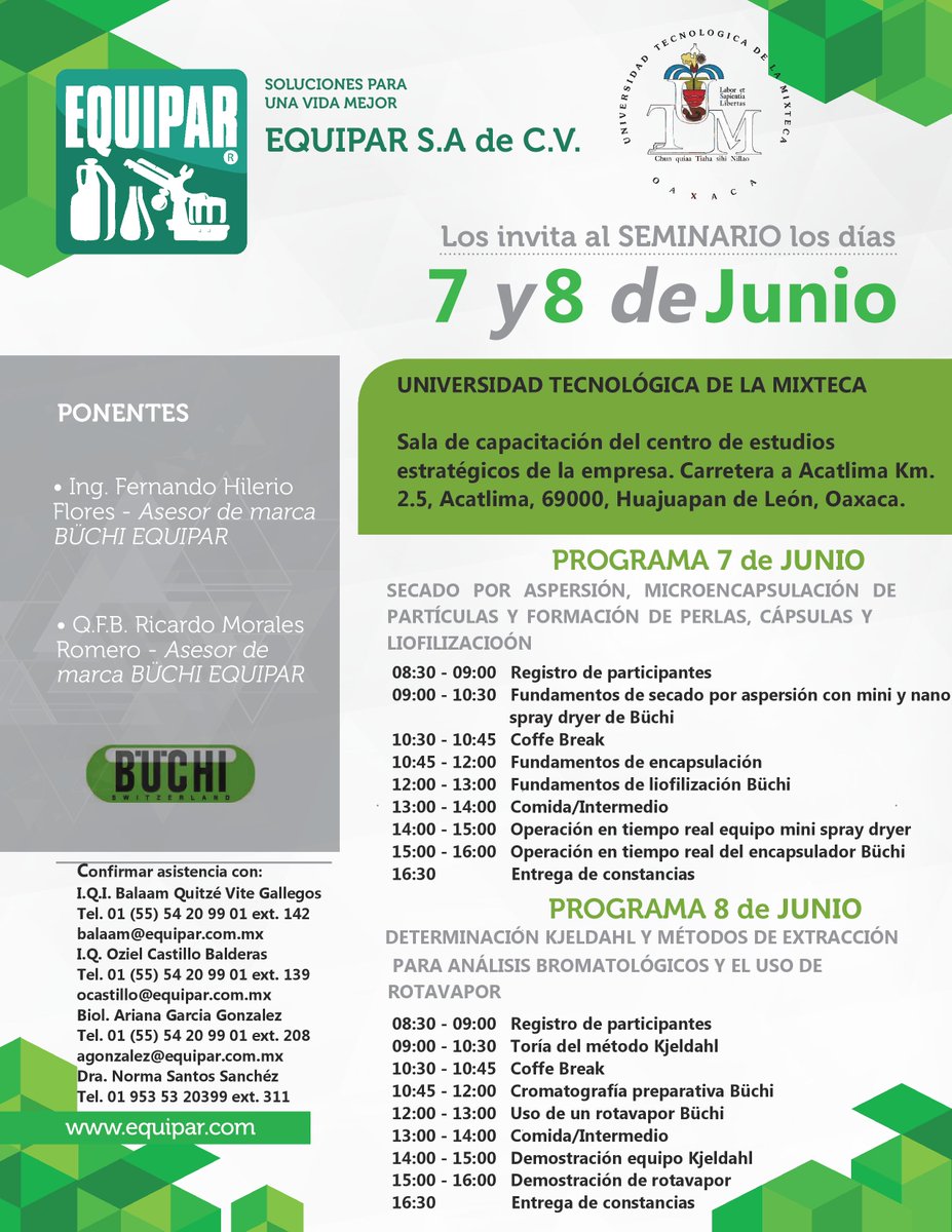 Se invita a alumnos y profesores del #SUNEO al Seminario sobre Secado por aspersión y métodos de extracción entre otros temas
Cupo limitado