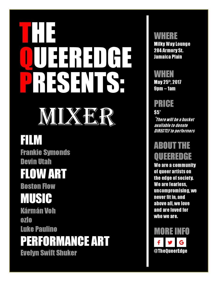 bstnflow's tweet photo. Tonight @ Milky Way Lounge! A Mixer of humans, mediums, and genres hosted by #Queeredge 💜 https://t.co/a9j6AWgze0