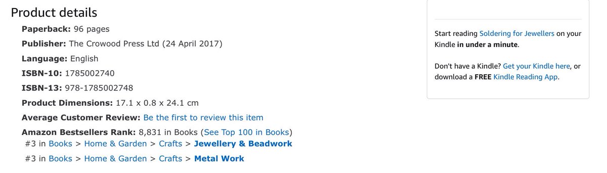 RebeccaSkeels's tweet photo. Amazon data. Number three in jewellery and number three in metal work. Hurrah. @crowoodpress #Skeels https://t.co/5nsDoRIzj1