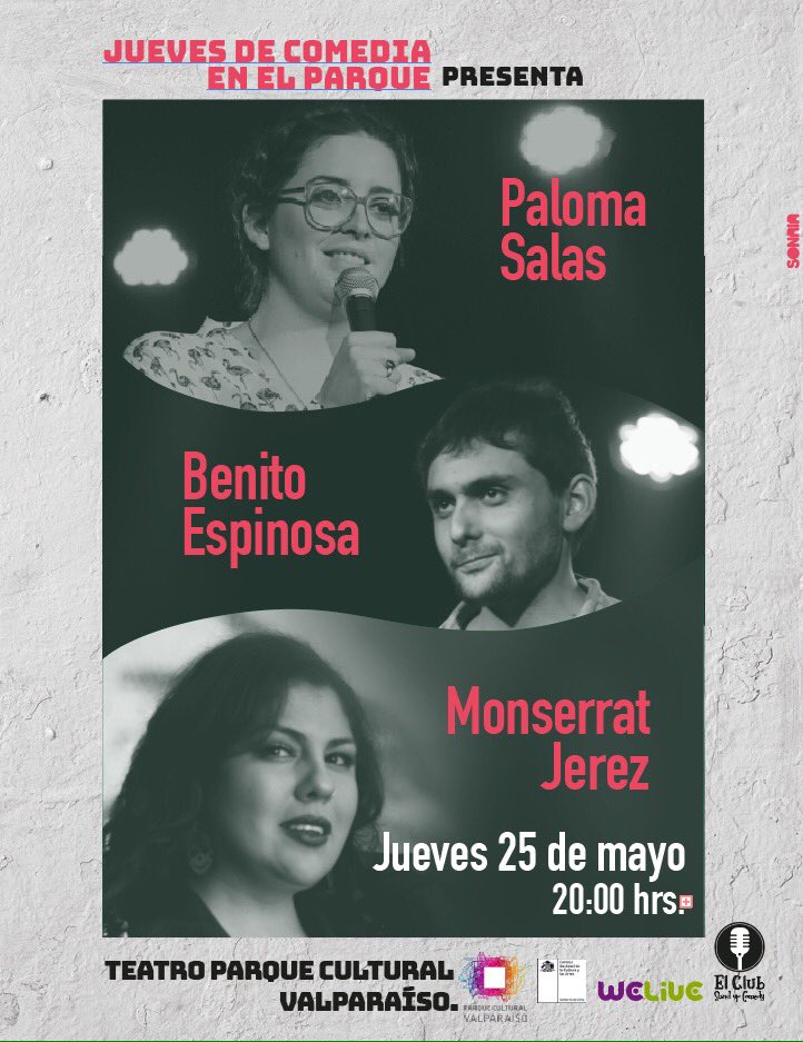 UvasProduccion's tweet photo. HOY 20:00 hrs.
Paloma Salas, Benito Espinosa, Monserrat Jerez #standupcomedy 
Teatro Parque Cultural #Valparaiso https://t.co/00YmzQPHll