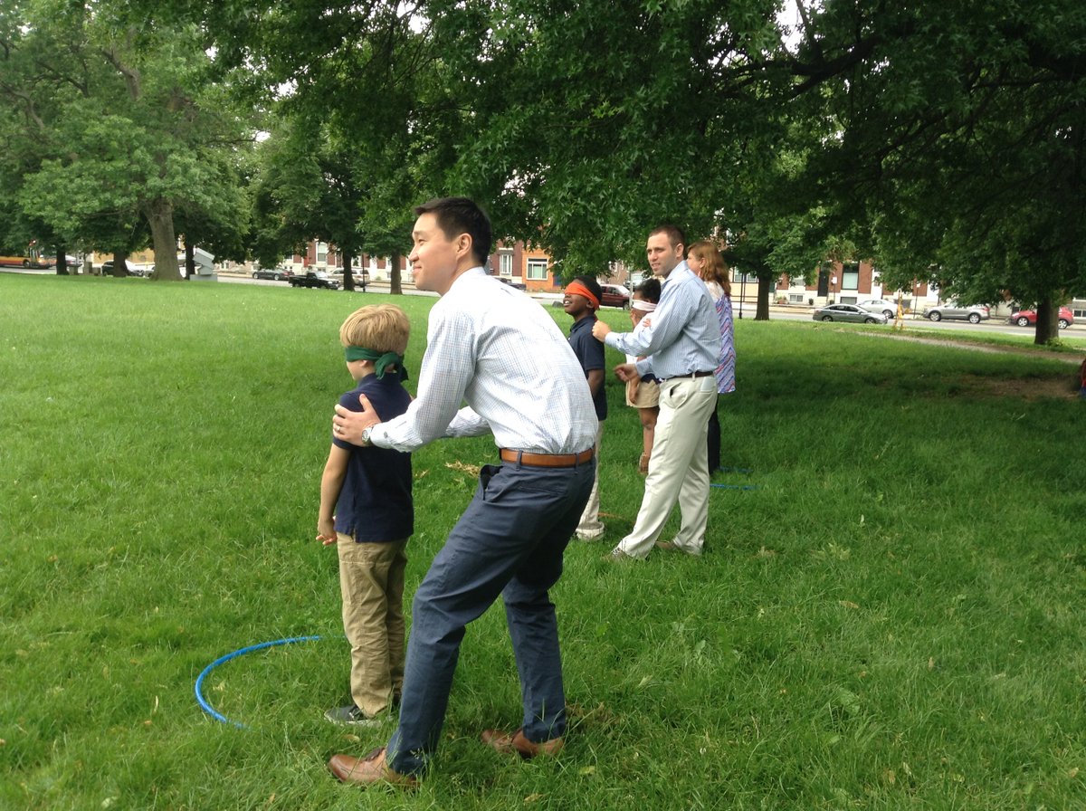 The school year is ending and our T.Rowe Price BeyondSchoolWalls program spent a doing trust exercise in PattersonPark! 🌞 #SummerIsHere