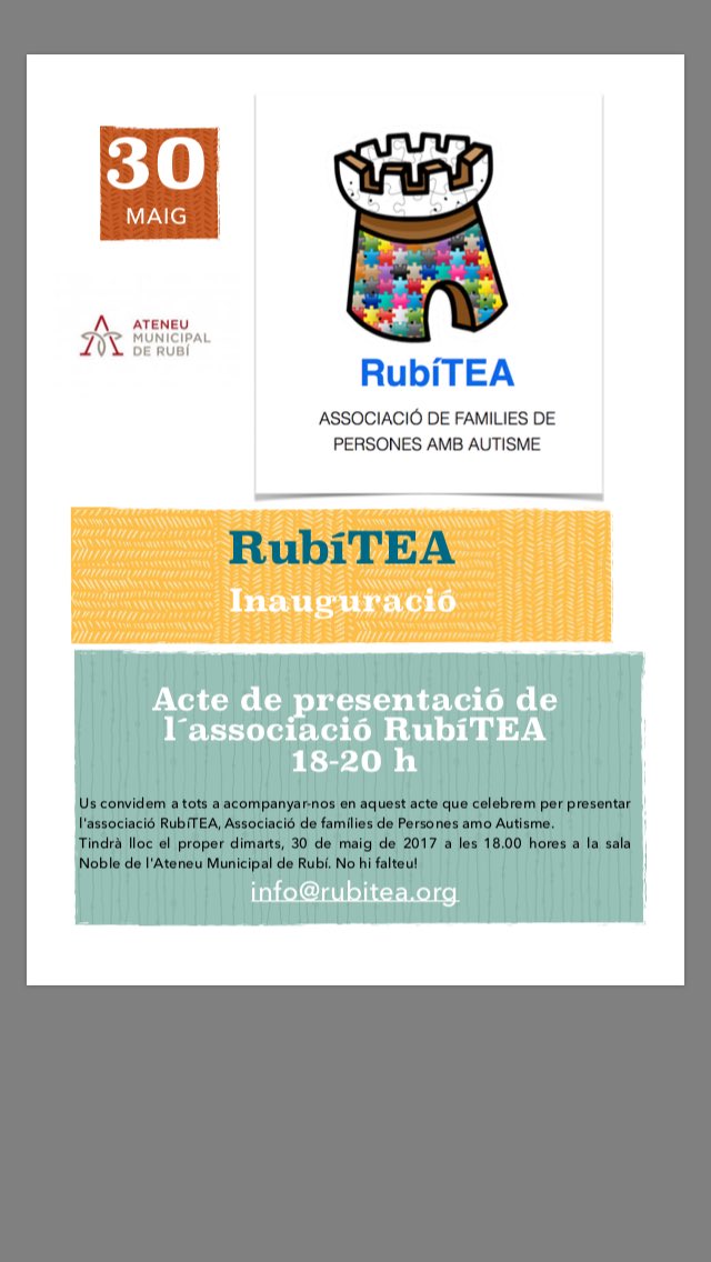 Si algunos familiares de la zona de Rubí (Barcelona) estan interesados hay una nueva asociación que arranca el dia 30 de mayo!