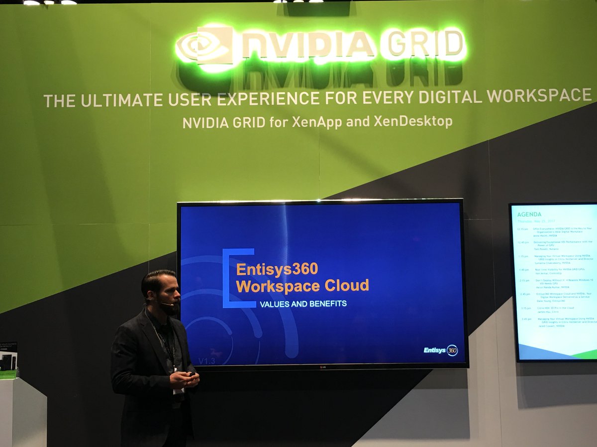 e360_solutions's tweet photo. @youngtech talking about @Entisys360 #WorkspaceCloud, 3D graphics in the cloud and more at the @NVIDIAVirt booth! #CitrixSynergy https://t.co/BtzOKdjQtg