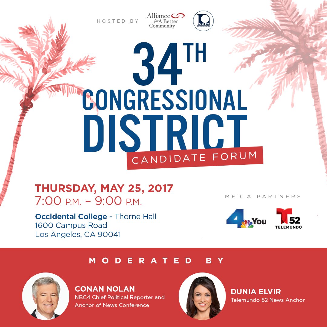 NALEO's tweet photo. TONIGHT @AhnforCA34 and @JimmyGomezCA join community members, orgs, @NBCLA &amp; @TELEMUNDO52 for the #34DistrictForum! https://t.co/IxIS9dqyzT https://t.co/JhDkUMPcap