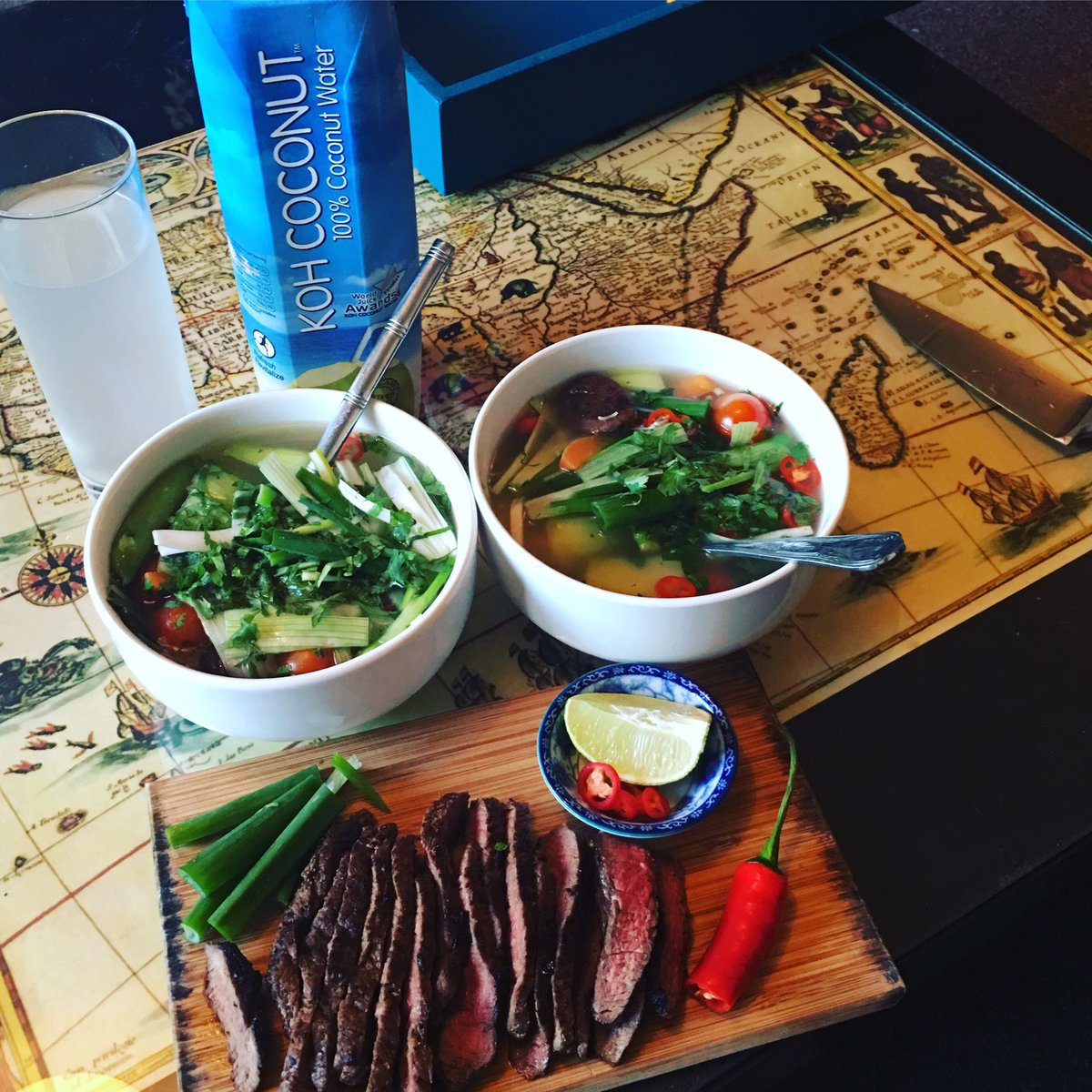 What more do you need after the hottest day of the year☀️🇮🇪🌴 Spicy Thai beef noodle soup and ICE COLD KOH Coconut Water #kohcoconut