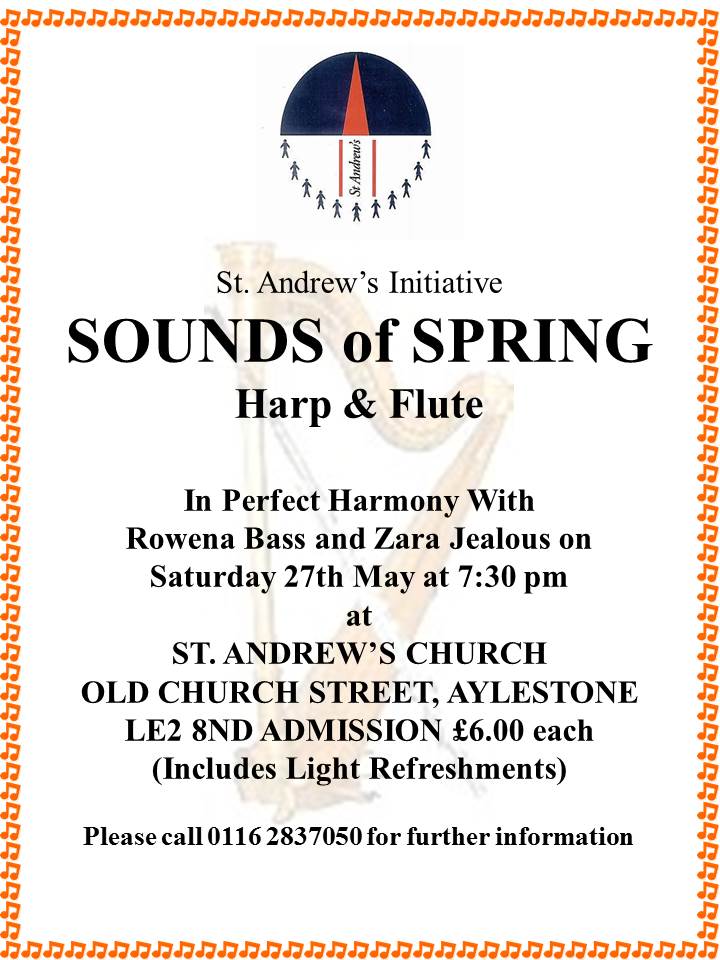 Looking for something to do this weekend? #SoundsofSpring #Harp #Flute #Music #Aylestone #Church #Weekend