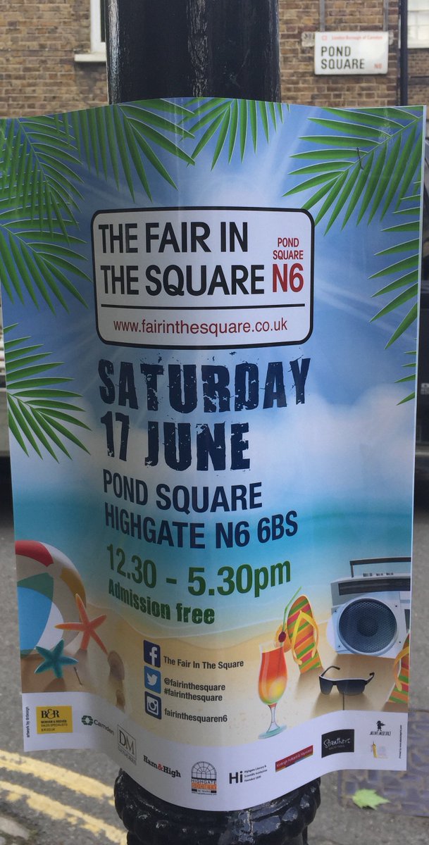 First of the <a href="/fairinthesquare/">Fair in the Square</a> posters going up in #Highgate today! Countdown begins! #summerfun #familyfun