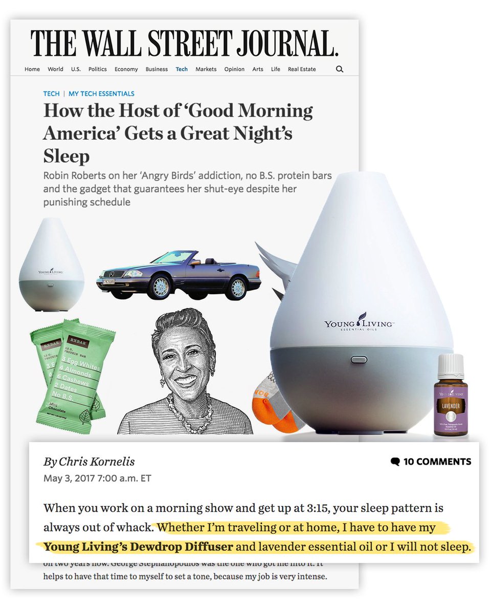 youngliving's tweet photo. @GMA Host, @RobinRoberts, secret to a good night’s sleep is her Young Living #DewdropDiffuser and #Lavender essential oil! #yleo https://t.co/zhGJwtqyoJ