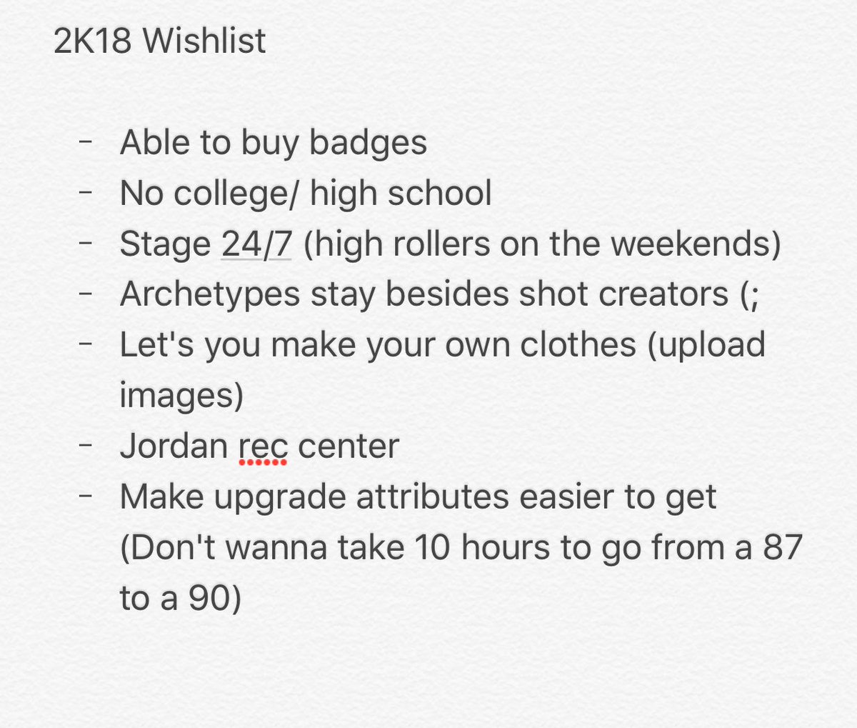 THEREALDR2K's tweet photo. A couple things that would be nice in 2K18🤗 https://t.co/csPTof8lon