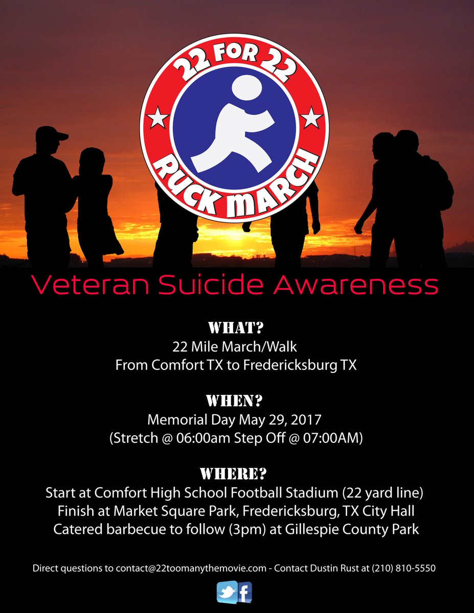 22vsaf's tweet photo. @WeededWarrior Please help us spread the word! Memorial Day 22for22 Ruck March for Veteran Suicide Awareness. https://t.co/UugYc0Vi9x